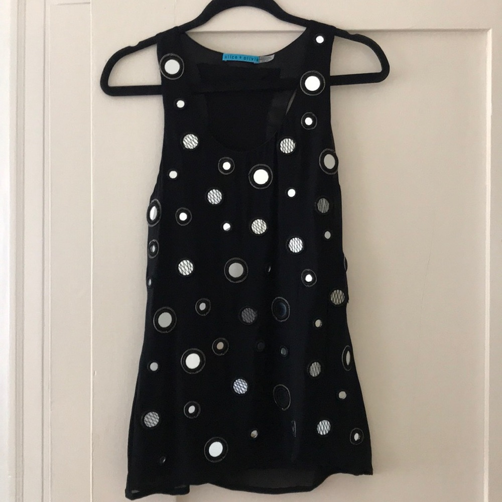 Alice + Olivia Black Mirrored  Embellished Tank